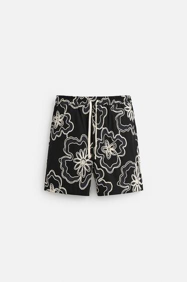 EMBOSSED EMBROIDERED BERMUDA SHORTS - Black by Zara