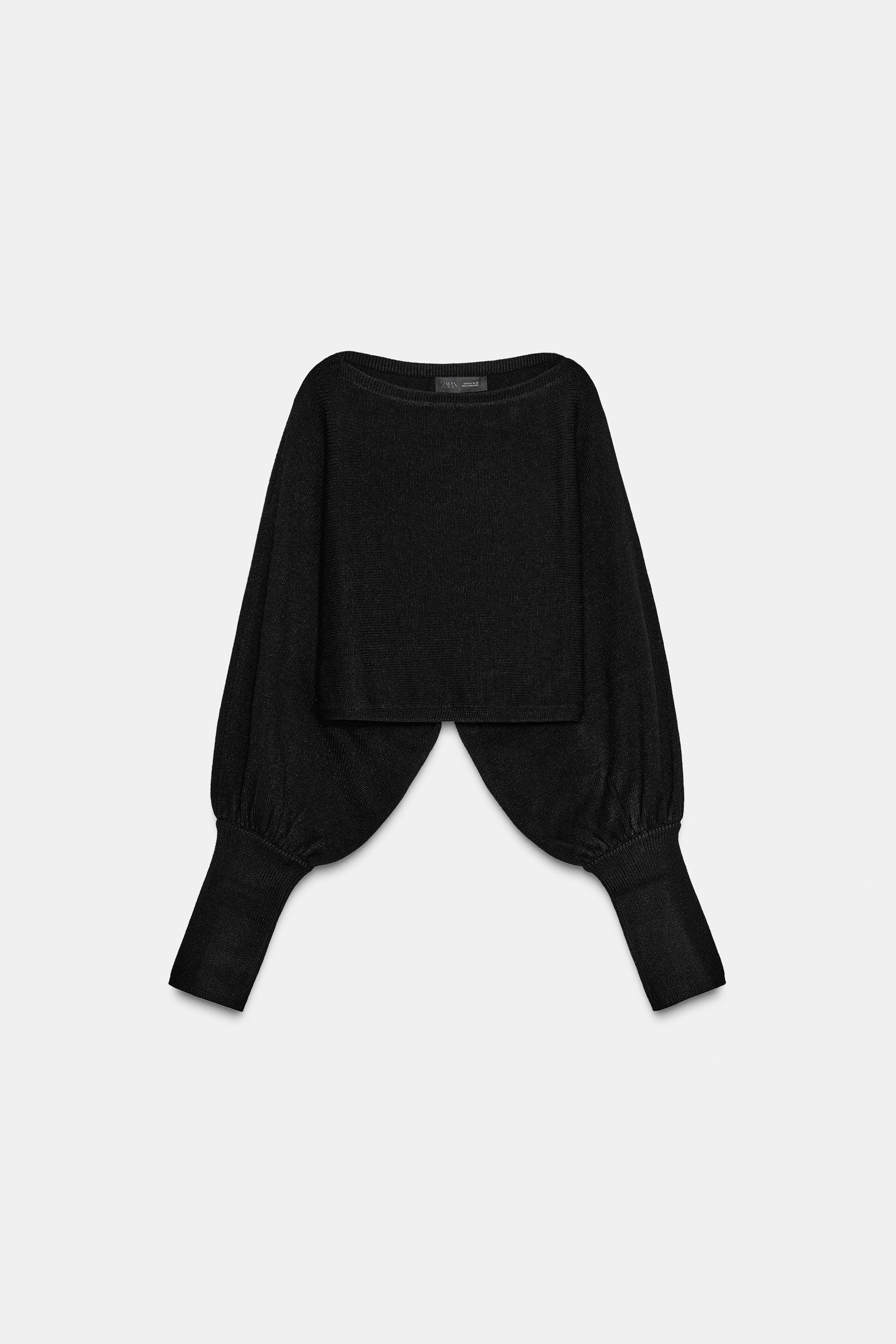 ショート丈パフスリーブニット - ブラック | ZARA Japan / 日本