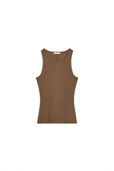 Front view of a brown vest top.