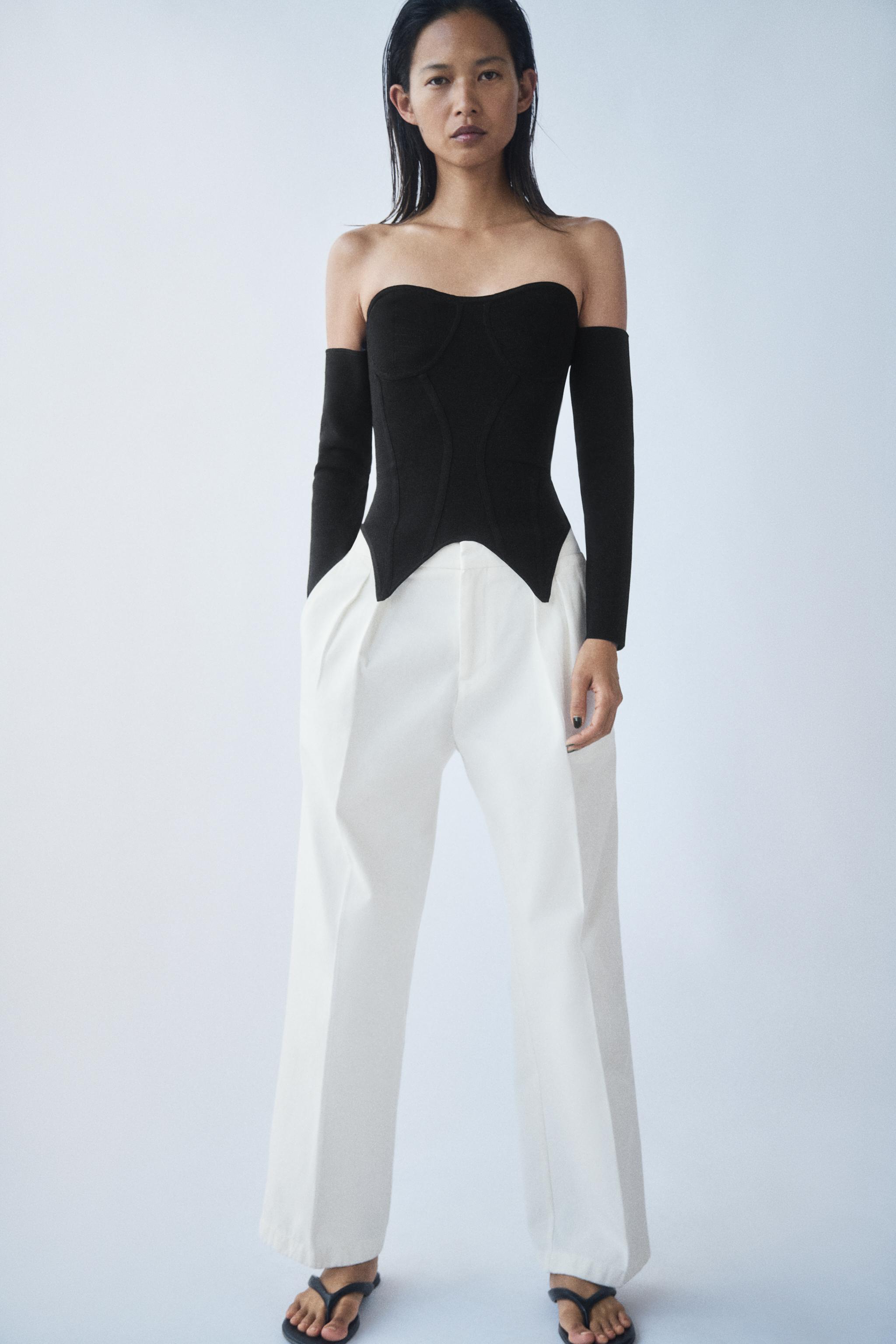 CORSETRY-INSPIRED KNIT TOP — Black