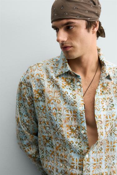 CHEMISE RELAXED FIT À IMPRIMÉ GÉOMÉTRIQUE - Bleu ciel de Zara - Image 4