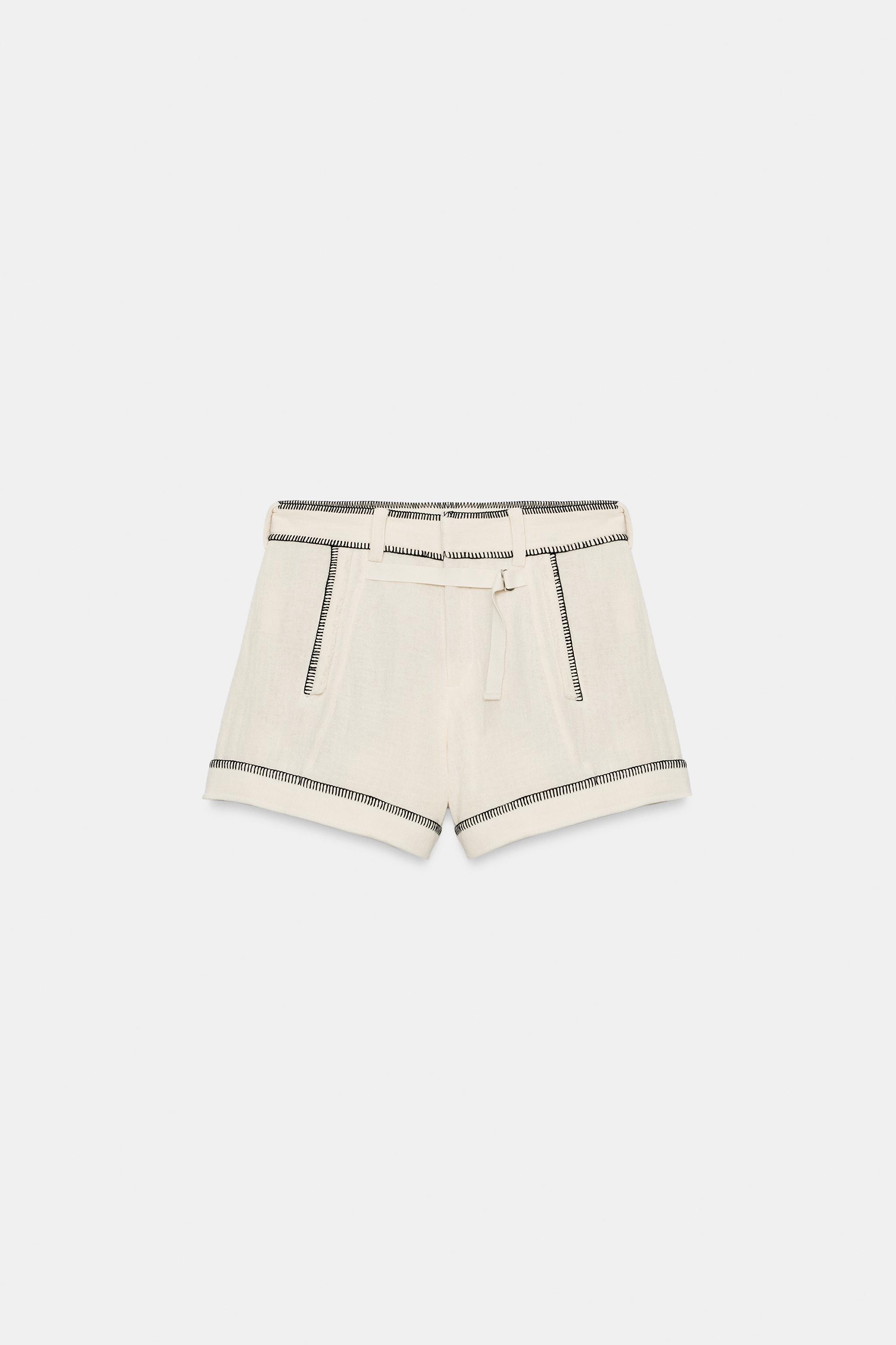 ZW COLLECTION TOPSTITCHED SHORTS - Ecru | ZARA United States