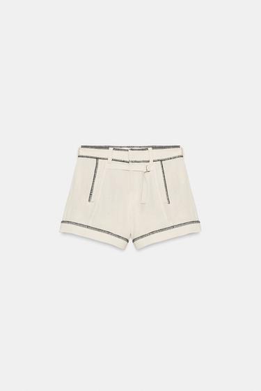 ZW COLLECTION TOPSTITCHED SHORTS - Ecru by Zara - Image 4