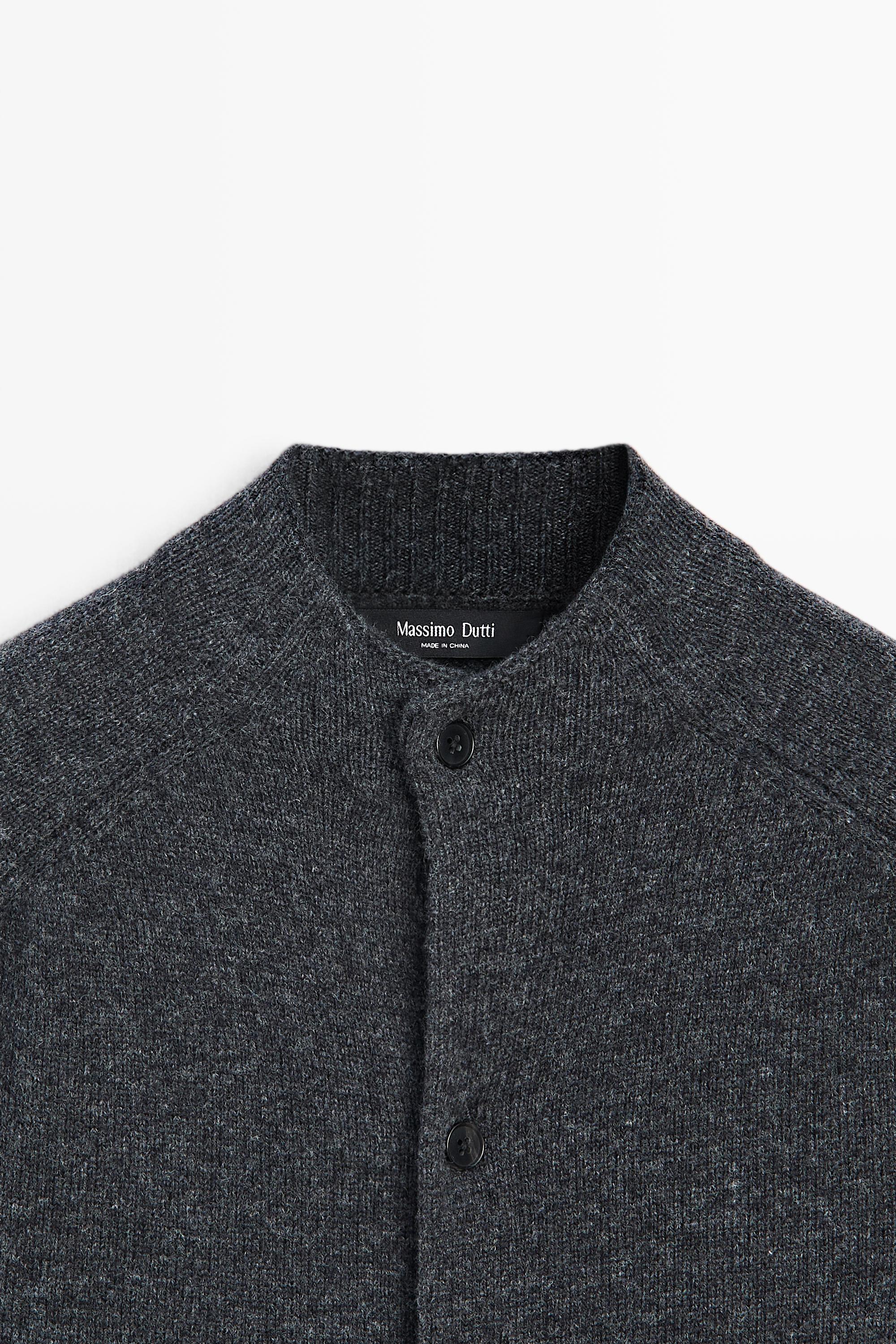 Wool blend mock neck knit cardigan