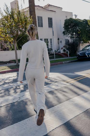 Zara SOFT TOUCH PALAZZO PANTS - Beige marl