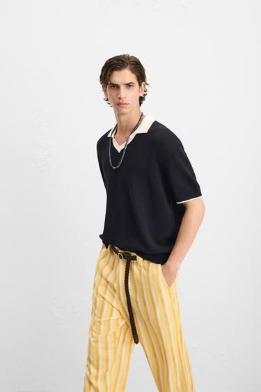 CONTRAST KNIT POLO SHIRT - Navy blue by Zara - Image 5