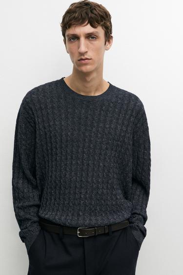 Pull en maille torsadée à col rond - Indigo de Zara