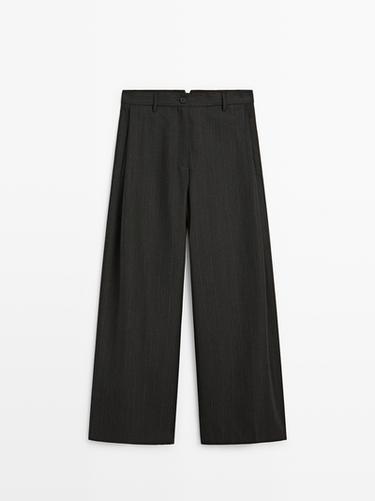 Zara Striped wool blend wide-leg trousers - Cobalt
