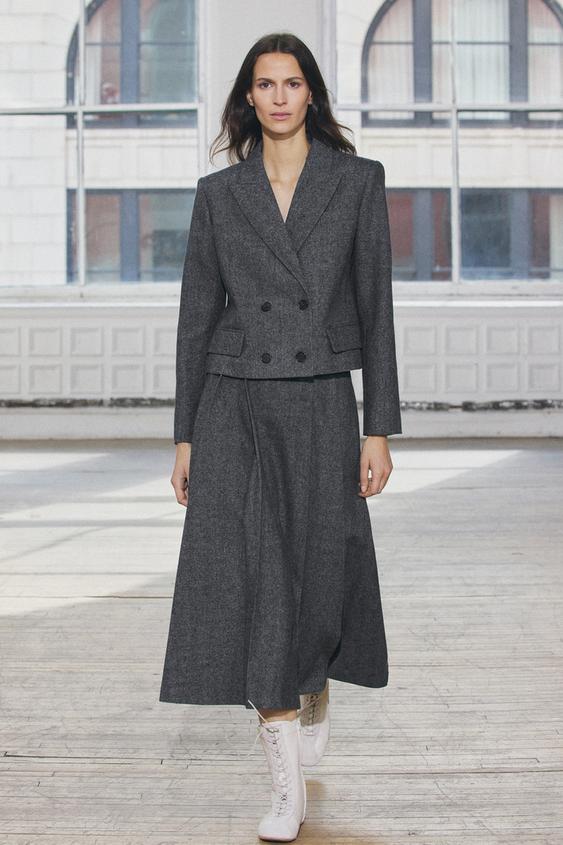 JUPE MILONGUE À PLIS PLAT COLLECTION ZW Gris ZARA Canada