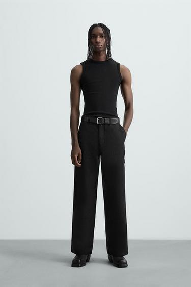 CALÇA COM BOLSO DE CARPINTEIRO - Preto da Zara - Imagem 0