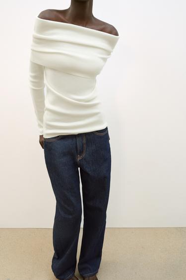 OFF-SHOULDER KNIT JUMPER - White by Zara