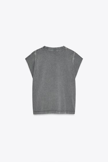 CAMISETA MANGA SISA EFECTO LAVADO - Gris oscuro de Zara