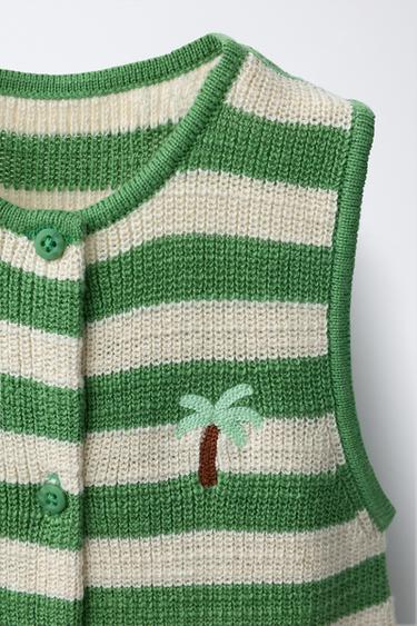 BODY EN MAILLE BRODÉE PALMIER - Écru / Vert de Zara - Image 2