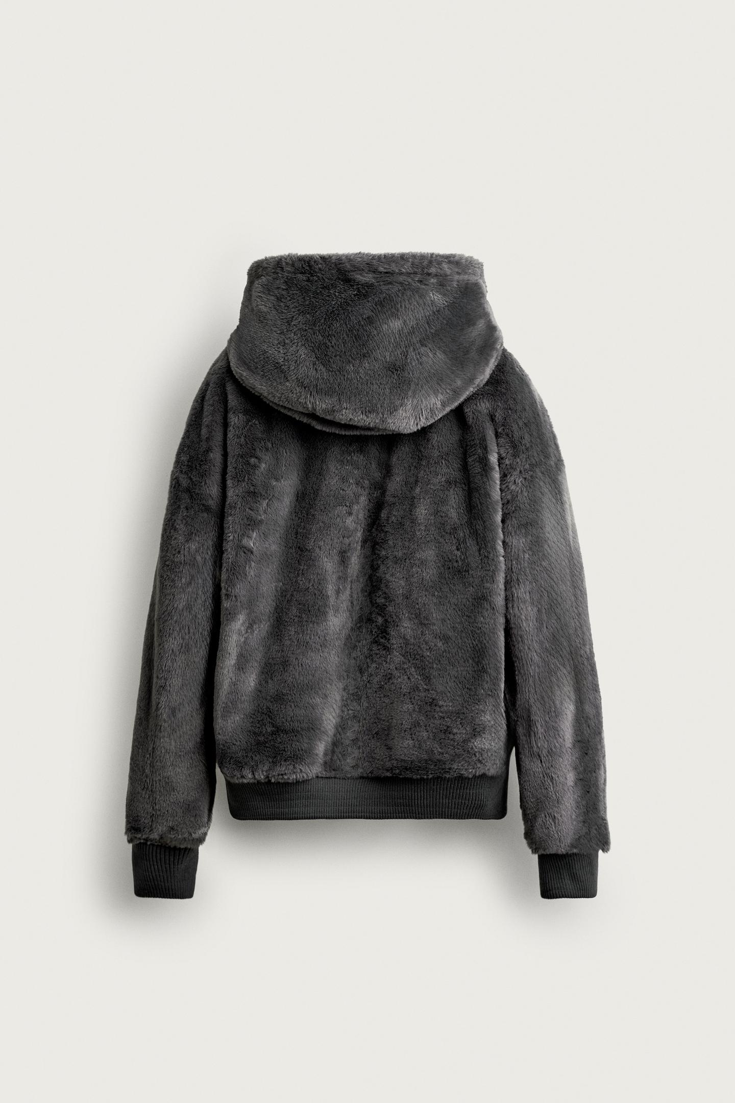 Мужская куртка Zara Reversible Faux Fur Bomber, цвет: Тёмный серый меланжевый — фото 12