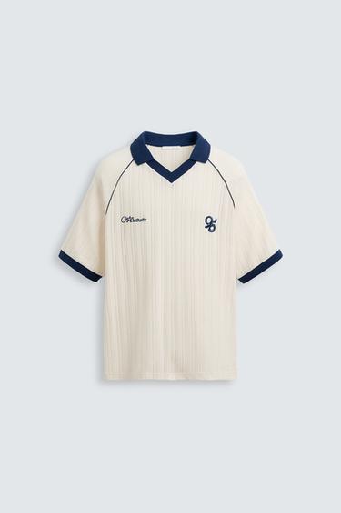 JACQUARD EMBROIDERED POLO SHIRT - Oyster-white by Zara