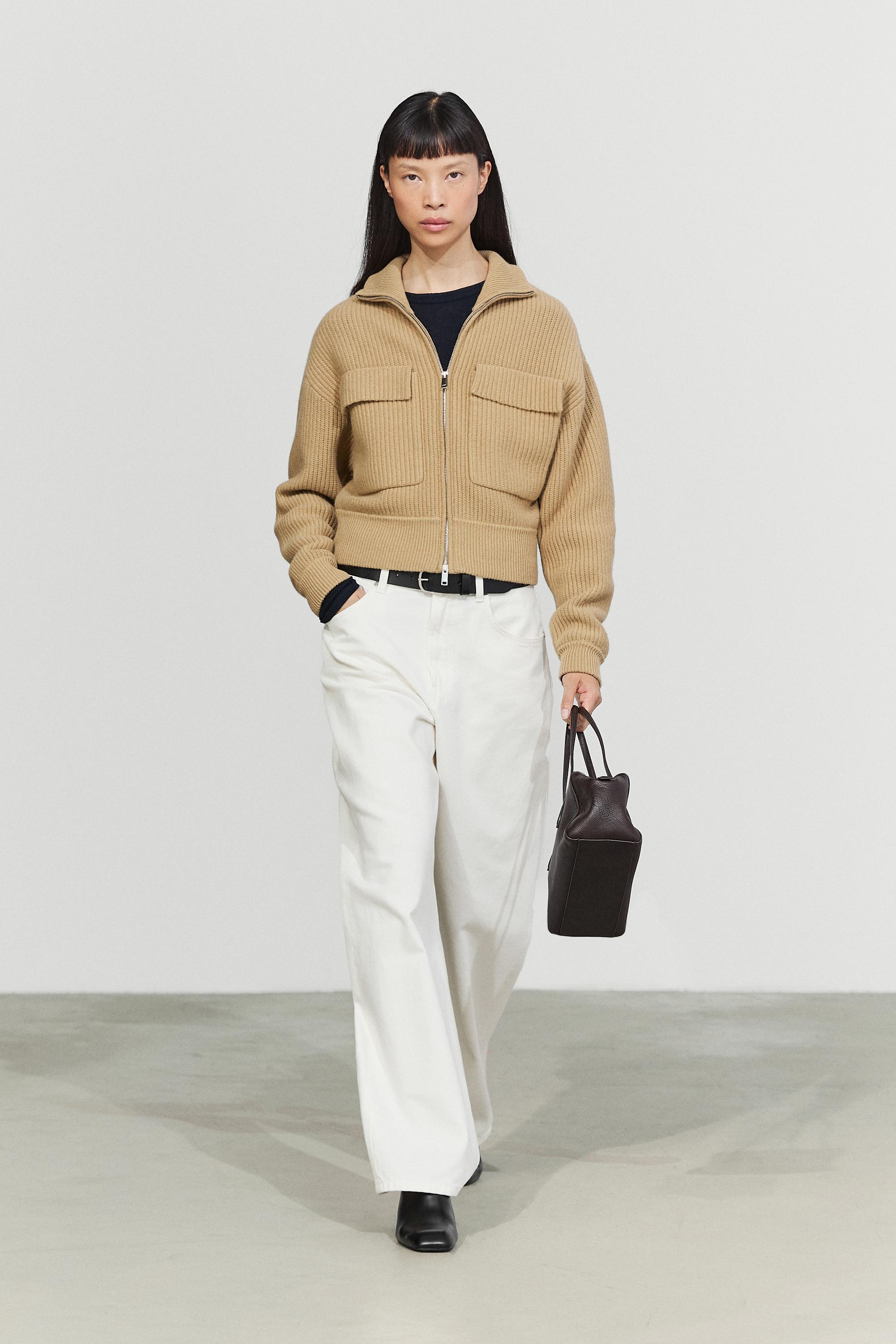Zip-up knit cardigan with cotton