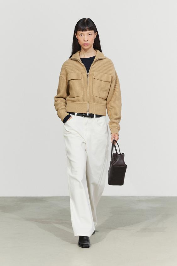 Zara Zip-up knit cardigan with cotton - Dark mink - Image 0