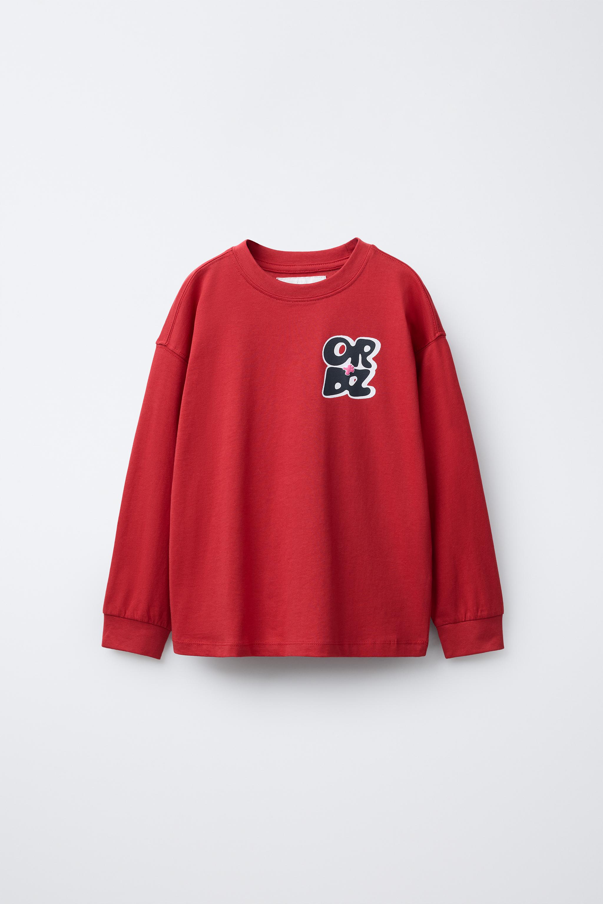 RAISED TEXT PRINT T-SHIRT - Red | ZARA United States