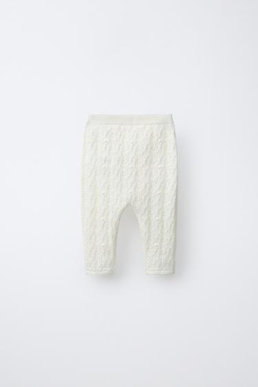 Zara OPENWORK KNIT PANTS - Ecru