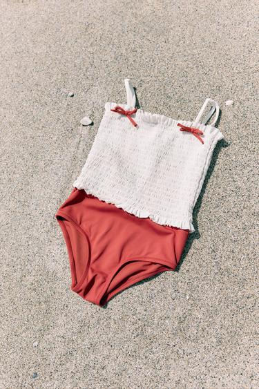 2-6 YEARS/ SWIMSUIT WITH ELASTIC AND BOWS - Terracotta by Zara