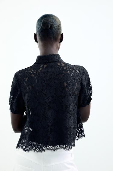 LACE SHIRT WITH BOWS - Black by Zara - Image 4
