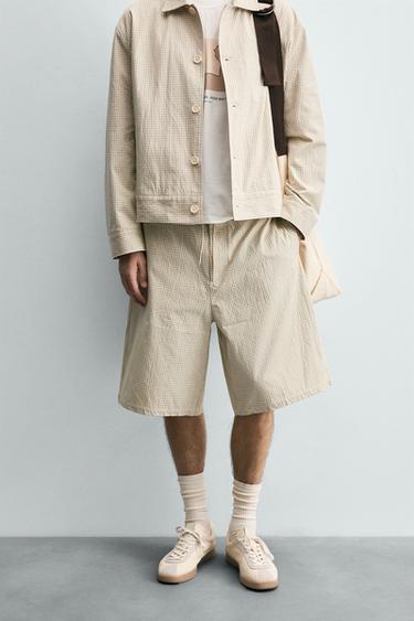 Zara RELAXED FIT PLAID SHORTS - Blue / White