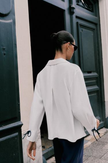 SHIRT WITH CONTRAST TRIMS - Oyster-white by Zara - Image 6