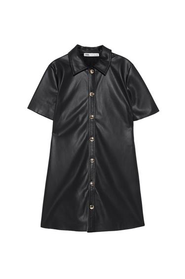 BUTTONED FAUX LEATHER DRESS