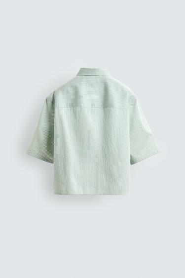 CROPPED FIT CHECK SHIRT - Green stripe by Zara - Image 8