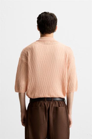 POLO EN MAILLE AJOURÉE - Abricot de Zara - Image 2