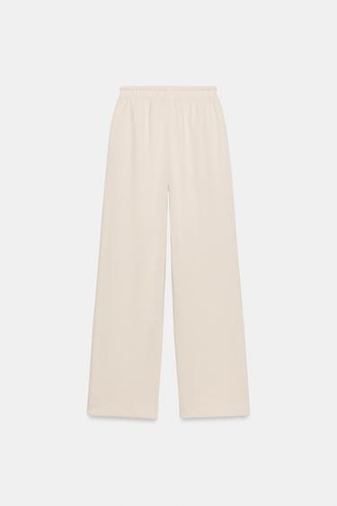 WASHED-EFFECT INTERLOCK TROUSERS - Ecru by Zara