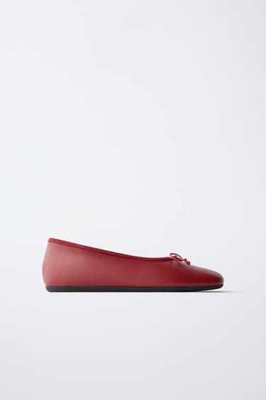 BOW BALLERINA FLATS - Red by Zara