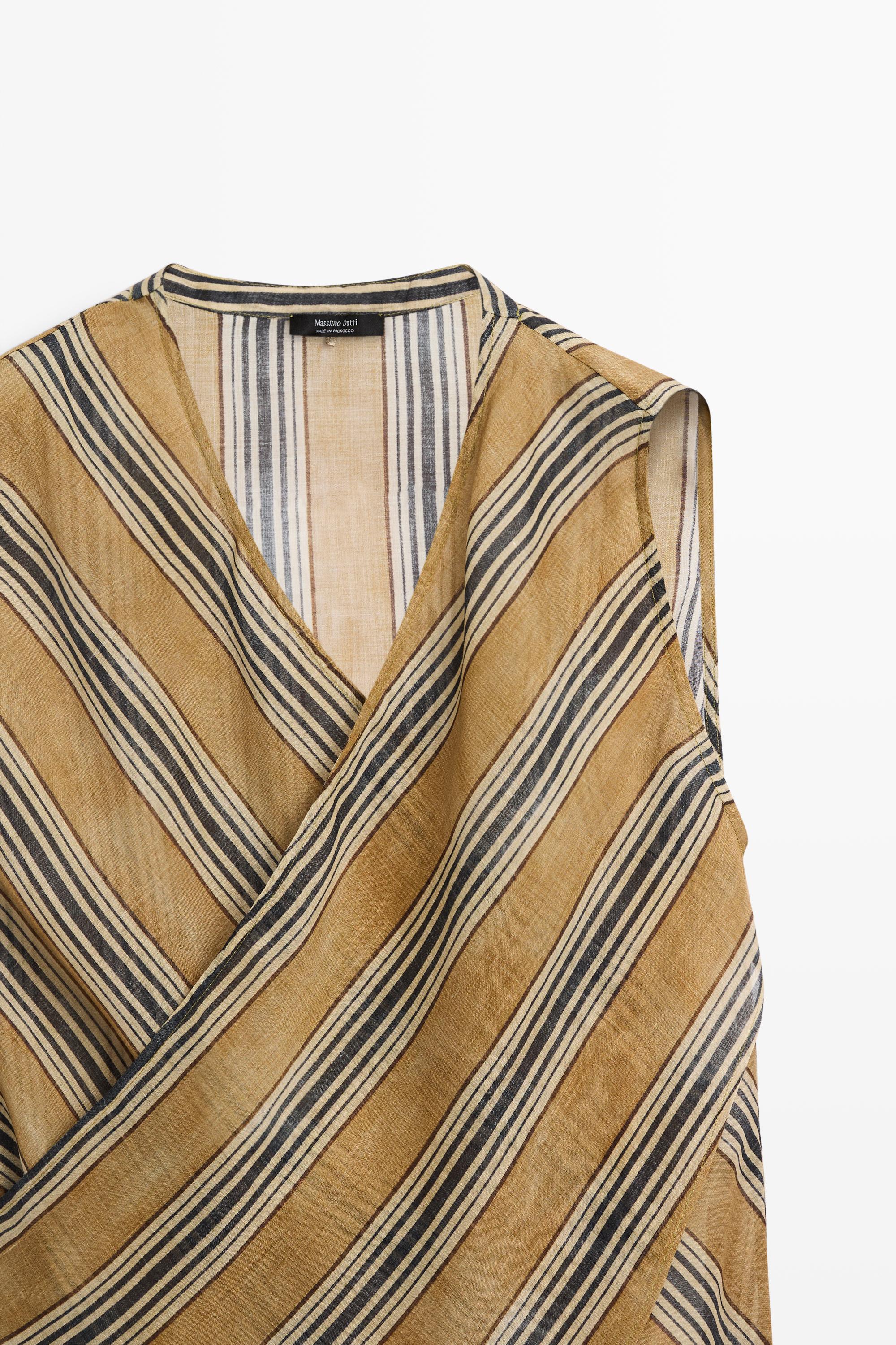 Flowing striped ramie blend wrap top