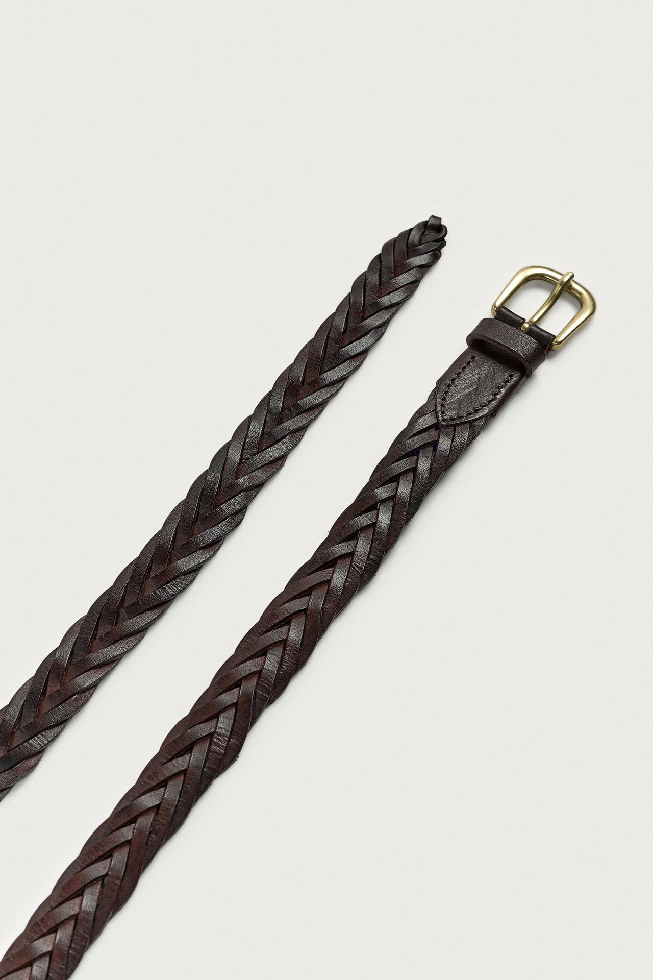 AARON LEVINE X ZARA BRAIDED LEATHER BELT — Brown