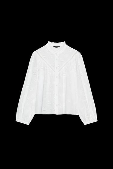 BLUSE MIT LOCHSTICKEREI - Weiß von Zara - Bild 0
