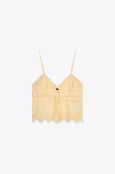 EMBROIDERED STRAPPY TOP - Yellow by Zara - Image 4
