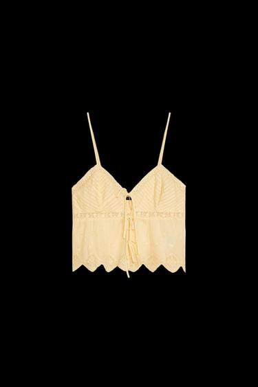 EMBROIDERED STRAPPY TOP - Yellow by Zara - Image 0