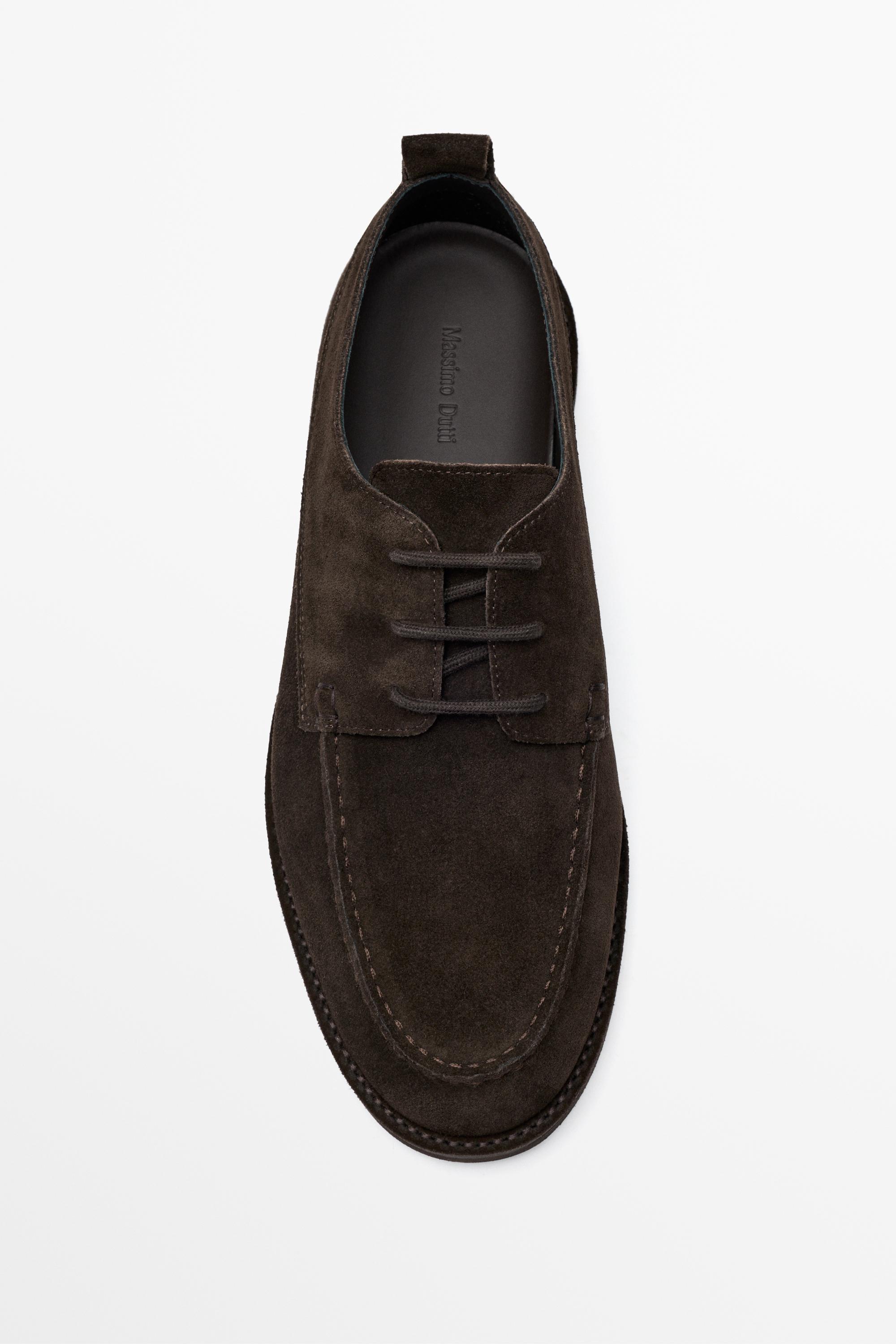 Stitched split suede leather shoe