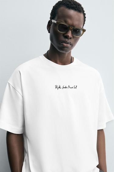 EMBROIDERED SLOGAN T-SHIRT - White by Zara