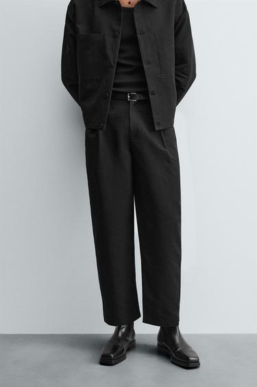 PANTALÓN ALGODÓN - LINO PLIEGUES - Negro de Zara