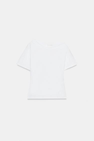 T-SHIRT EN COTON ÉPAIS À MANCHES COURTES - Blanc de Zara - Image 1