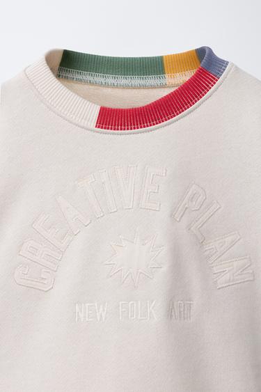 CONTRAST RIB EMBROIDERED SLOGAN SWEATSHIRT - Beige by Zara - Image 2