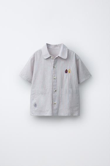 CAMISA RAYAS BORDADOS - Azul pastel de Zara