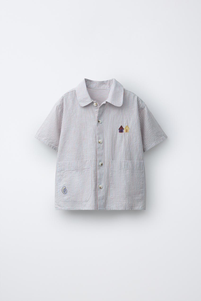 EMBROIDERED STRIPED SHIRT - Pastel blue | ZARA United States EMBROIDERED STRIPED SHIRT - Pastel blue | ZARA United States