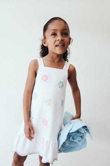 ĐẦM VẢI CHÉO HỌA TIẾT HOA THÊU CHỮ THẬP - Màu trắng từ Zara