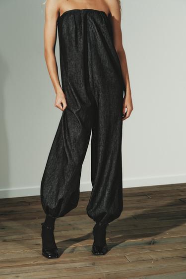 COMBINAISON BUSTIER EN JEAN TRF - Noir de Zara