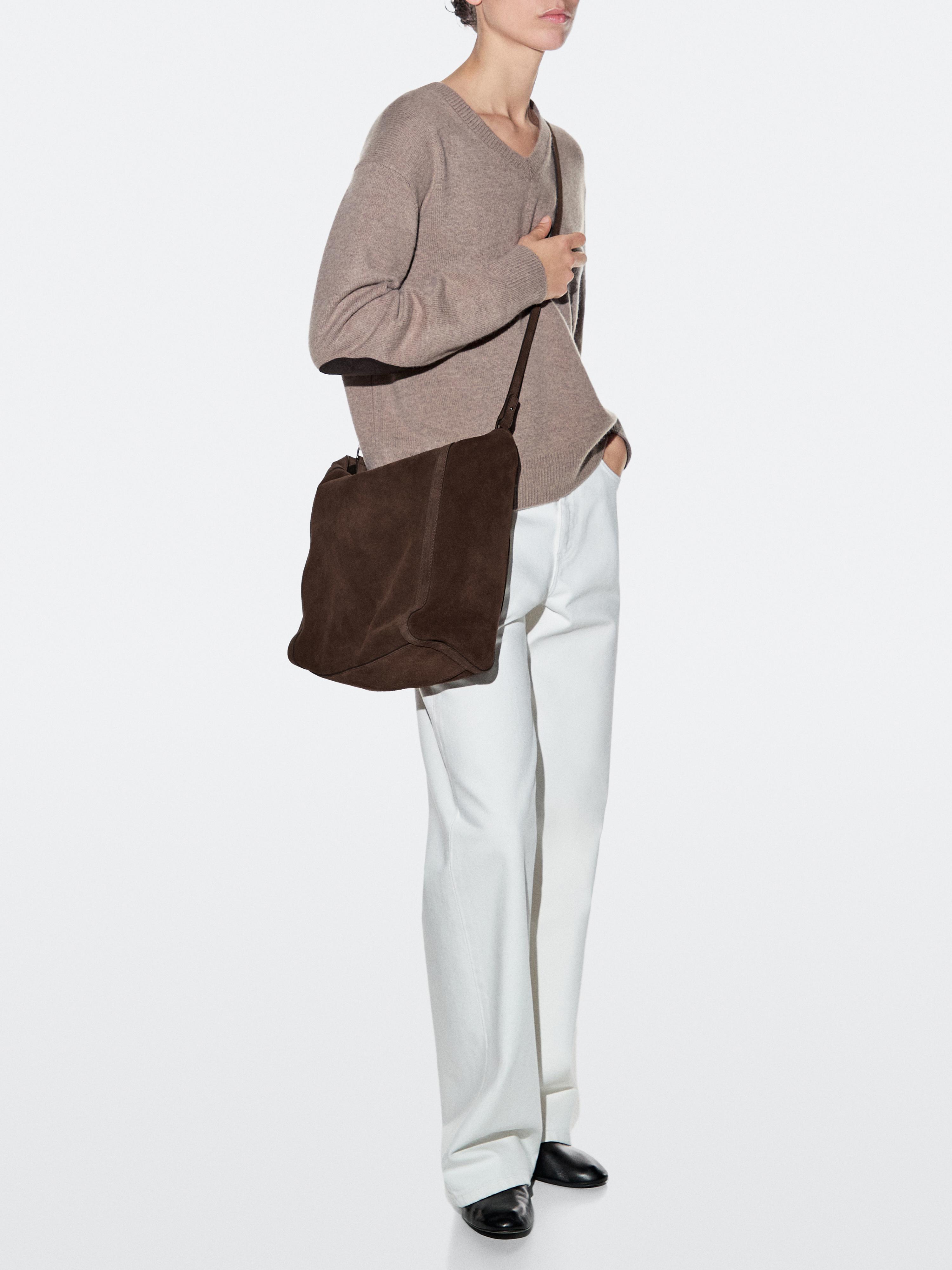 Split suede leather tote bag