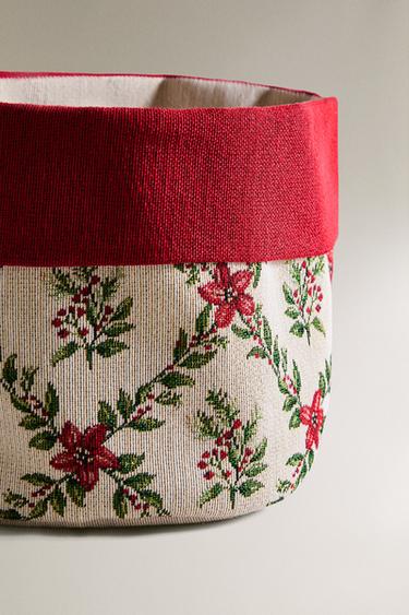 FLORAL CHRISTMAS BREAD BASKET - Red by Zara - Image 3