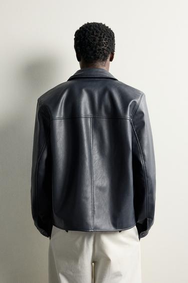 REGULAR FIT FAUX LEATHER-EFFECT JACKET — Navy blue 2