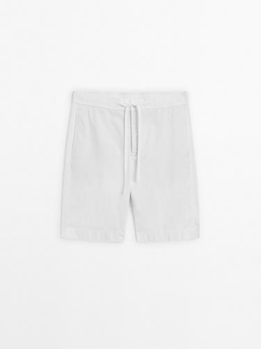 Zara Cotton and linen blend drawstring Bermuda shorts - White - Image 0